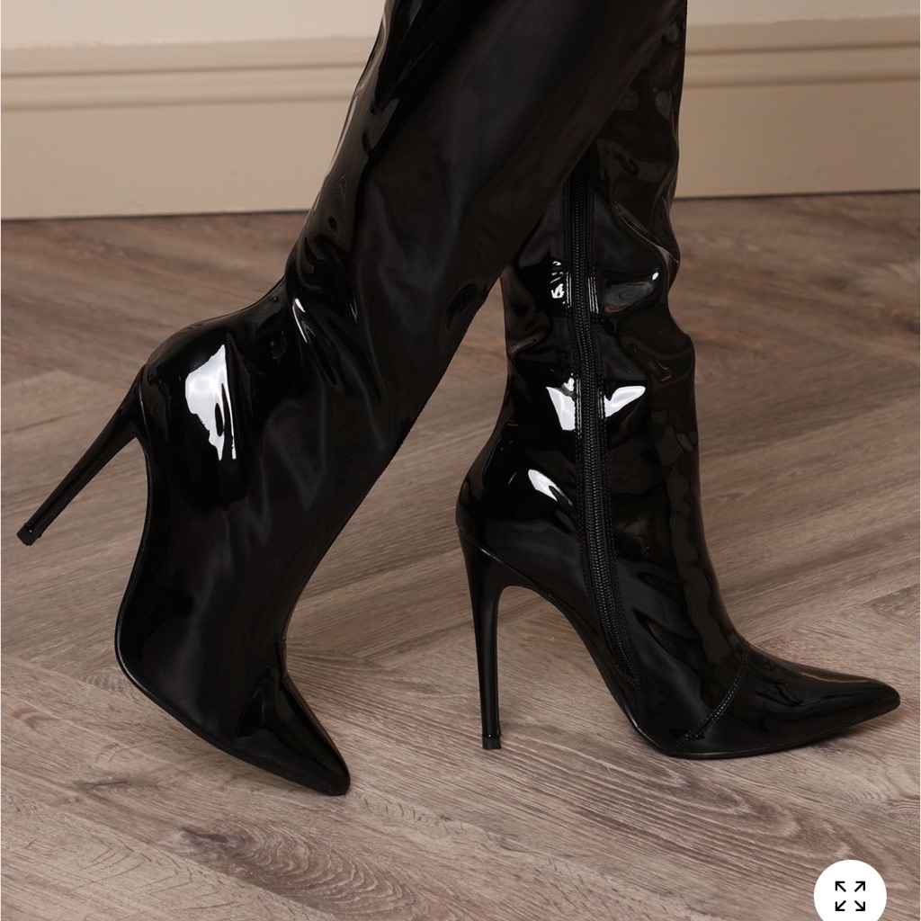 Fashion Nova Glossy Black Heeled Boots